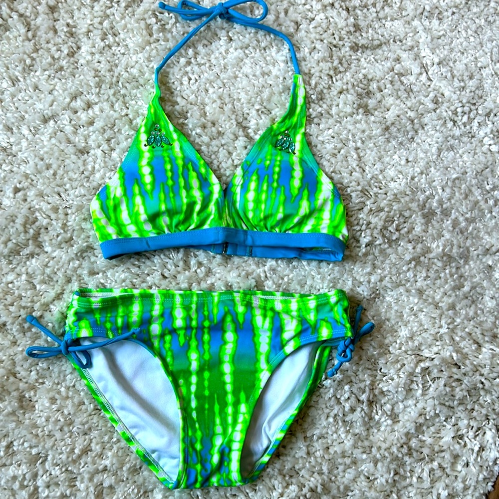 Justice 2 PC Tie Dye Swimsuit sz 14